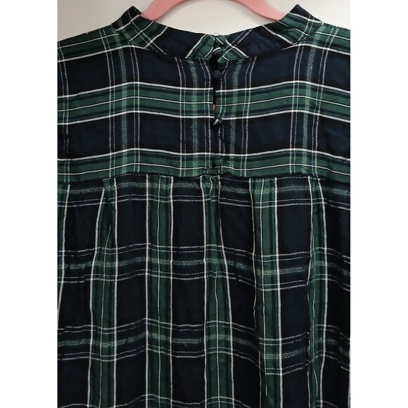 Loft Plaid Mock Neck Top Women’s S Green Blue Long Sleeve Grunge Preppy EUC - Picture 5 of 7